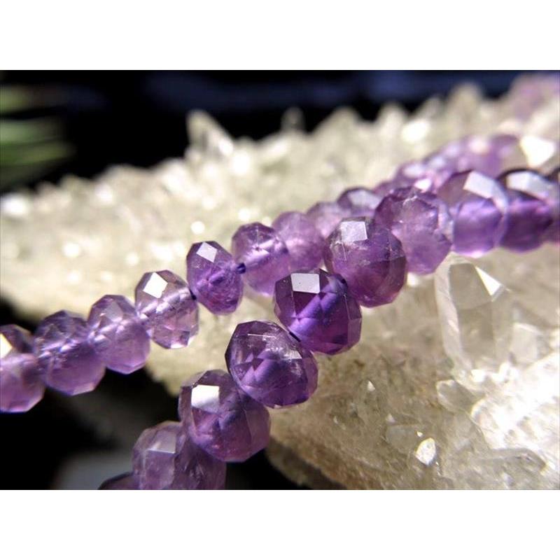 約5.5mm珠 アメジスト キラキラボタンカット 一連 約38cm-40cm 紫水晶