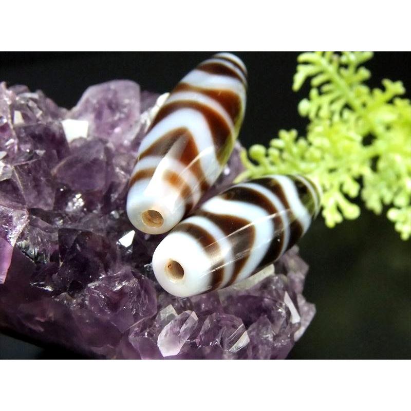 A至純天珠 四線虎牙白天珠 しせんこがしろてんじゅ サイズ：約39ミリ 1個売り 極上 天然石 ビーズ パワーストーン ビーズ te-s パワーストーン 天然石の画像