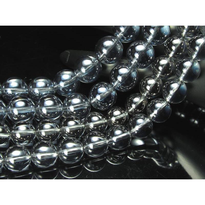 激安宣言 約8mm珠 シルバーオーラ 一連 約37-39cm 天然石 丸玉 ビーズ 蒸着水晶 ブラジル産 パワーストーン 天然石 | ブランド登録なし