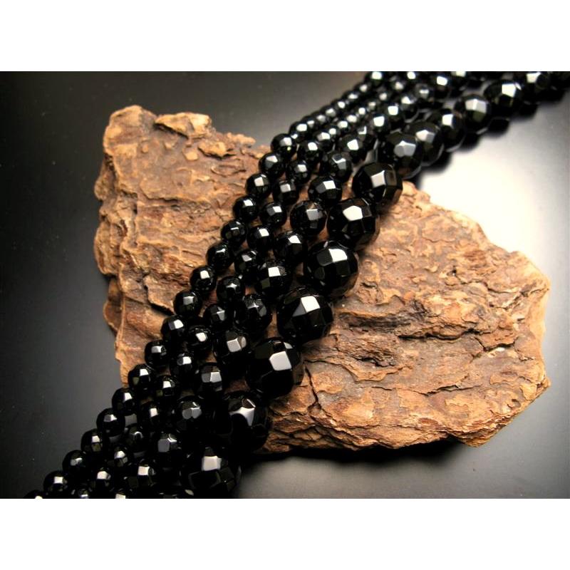 激安宣言 カット 約8mm珠64面カット ブラックオニキスカット 一連 約37-39cm 極上 天然石 ビーズ パワーストーン 黒瑪瑙 ブラジル産 geki rn-s | ブランド登録なし | 01