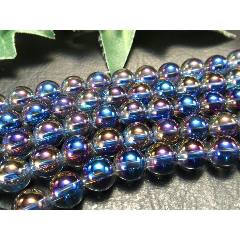 激安宣言 約8mm珠 ブルーアクアオーラ 一連 約38-40cmパワーストーン 丸玉 ビーズオーラ加工溶錬水晶 ブラジル産 rn-s パワーストーン 天然石 | ブランド登録なし | 02