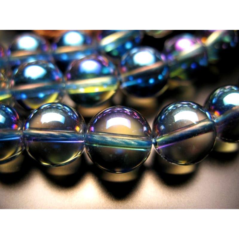 激安宣言 約10mm珠 一連 ブルーアクアオーラ 約37-39cm 天然石丸玉