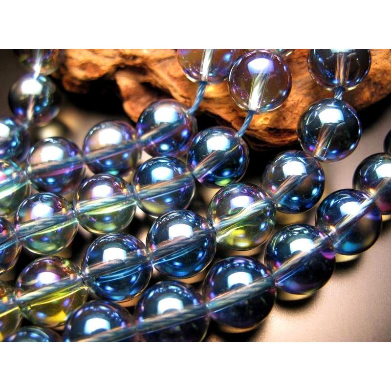 激安宣言 約10mm珠 一連 ブルーアクアオーラ 約37-39cm 天然石丸玉