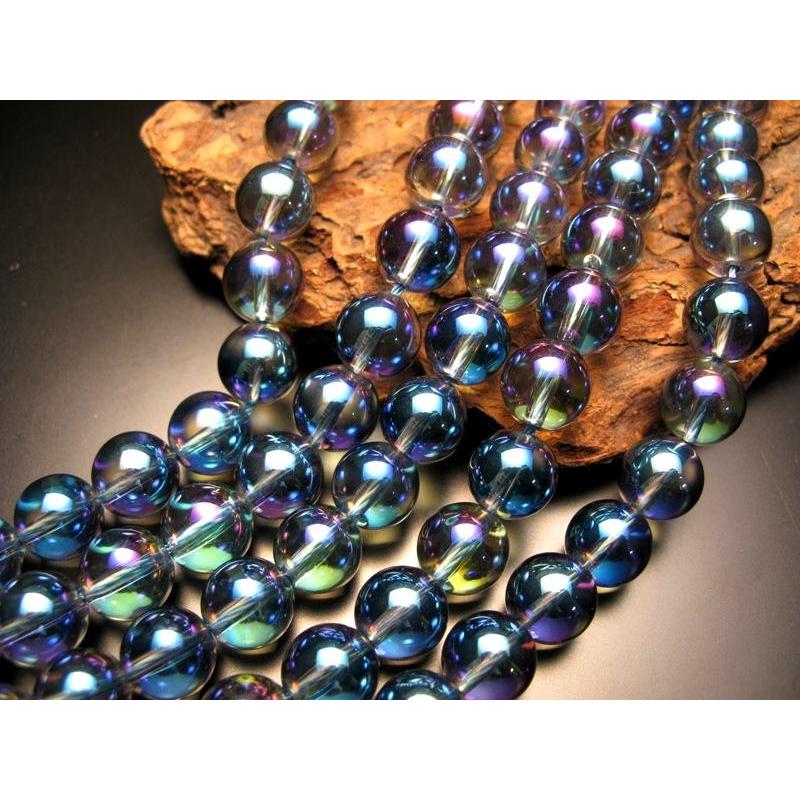 激安宣言 約10mm珠 一連 ブルーアクアオーラ 約37-39cm 天然石丸玉