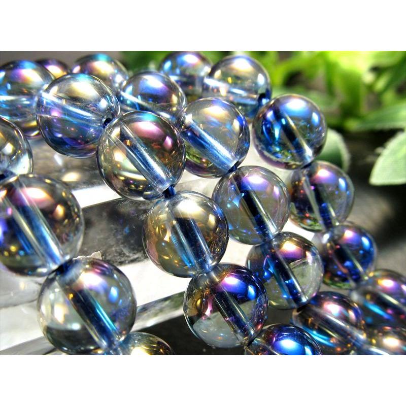 激安宣言 約12mm珠 ブルーアクアオーラ 一連 約37-39cmパワーストーン 丸玉 ビーズオーラ加工溶錬水晶 ブラジル産 rn-s パワーストーン 天然石 | ブランド登録なし | 03