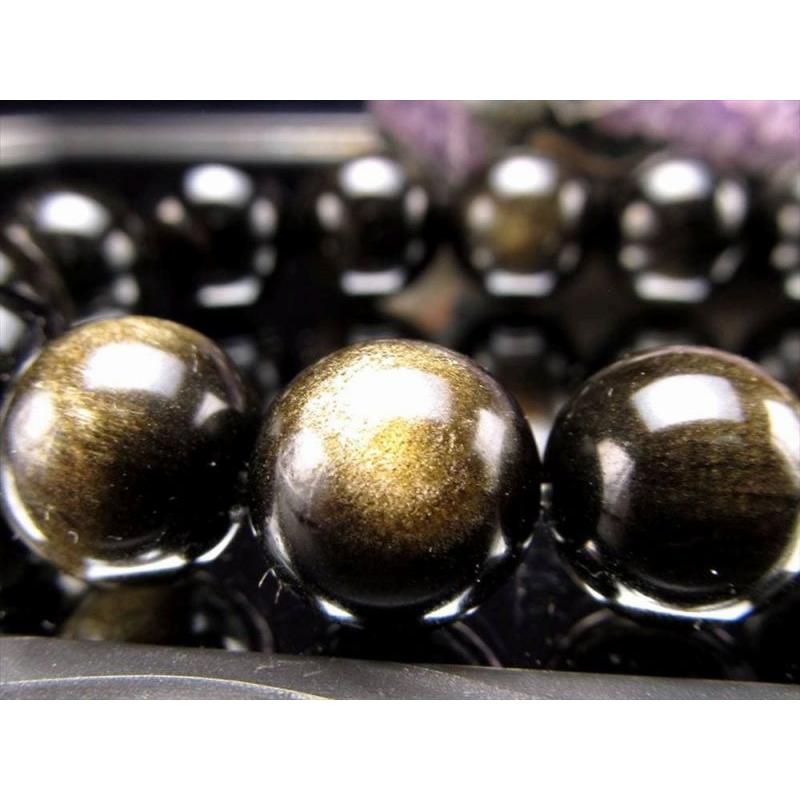 激安宣言 3A 全珠シラー ゴールデンシャインオブシディアン 一連 約10mm珠 約37-39cm 黒曜石 geki メキシコ産 rn-s パワーストーン 天然石 | ブランド登録なし | 03