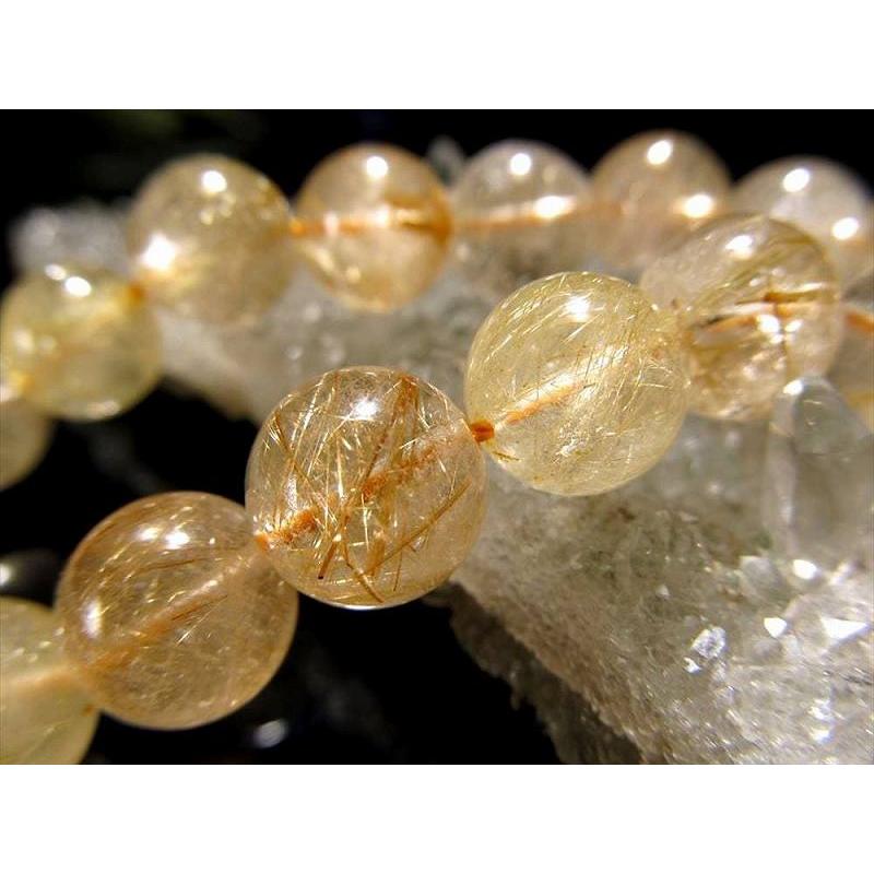 約10mm珠 ゴールドルチルクォーツ 一連 約38-40cm しっかり金針 金運アップに 針入り水晶 ブラジル産 rn-p パワーストーン 天然石 | ブランド登録なし