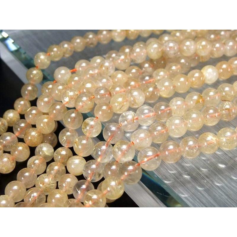 緊急入荷 約6.5mm-7mm珠 ゴールドルチルクォーツ 一連 約38-40cm しっかり金針 金運アップに 針入り水晶 ブラジル産 rn-p パワーストーン 天然石 | ブランド登録なし | 05