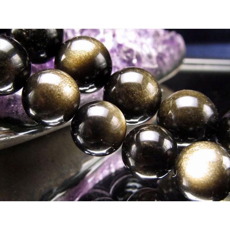 激安宣言 3A 全珠シラー ゴールデンシャインオブシディアン 一連 約14mm珠 約37-39cm 黒曜石 geki メキシコ産 rn-s パワーストーン 天然石 | ブランド登録なし | 02