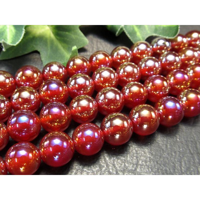 激安宣言 約10mm珠 カーネリアンオーラ 一連 約37-39cm オーラ 蒸着赤瑪瑙 ブラジル産 geki rn-s パワーストーン 天然石 | ブランド登録なし | 03