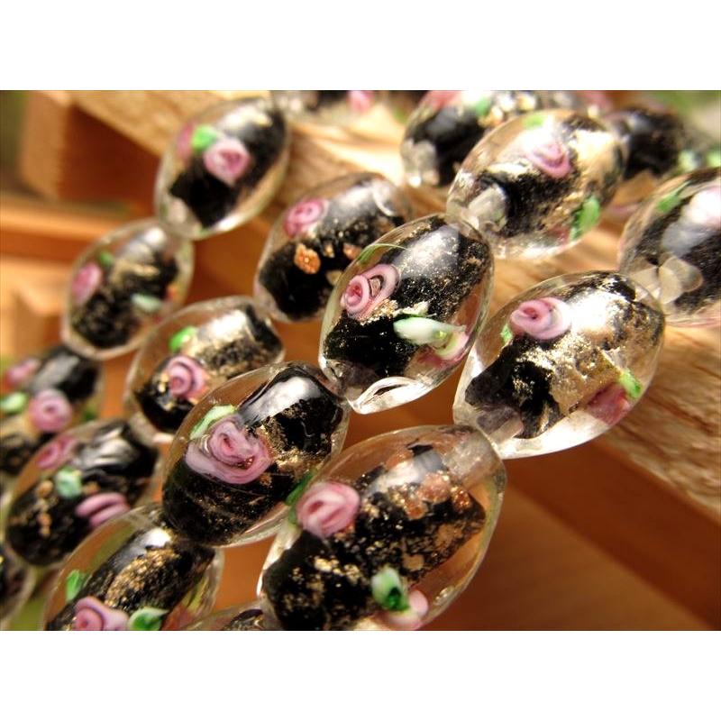 トンボ玉 とんぼ玉 金彩ローズタイプB ミニ天珠型 10mm 長さ約14-16mm 太さ約10.5-11mm 一連 約37cm 約25珠 昔ながらの人工ビーズ 激安 ビーズ rn-p | 開運