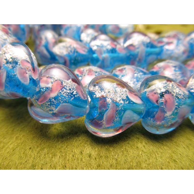 トンボ玉 とんぼ玉 銀彩ローズタイプB ハート 15mm 一連 約33cm 約25珠 昔ながらの人工ビーズ 激安 ホタルガラス ビーズ ハート型 rn-p パワーストーン 天然石 | 開運 | 02