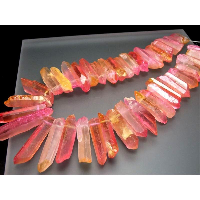 縦約20-50mm オレンジ&ピンク染色フロストタイプ ナチュラルポイント連 一連 約38-40cm 透明感抜群 天然水晶 クレオ穴 サイズグラデーション | ブランド登録なし | 04