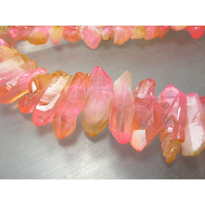 縦約20-50mm オレンジ&ピンク染色フロストタイプ ナチュラルポイント連 一連 約38-40cm 透明感抜群 天然水晶 クレオ穴 サイズグラデーション | ブランド登録なし | 05