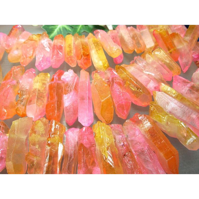 縦約20-50mm オレンジ&ピンク染色フロストタイプ ナチュラルポイント連 一連 約38-40cm 透明感抜群 天然水晶 クレオ穴 サイズグラデーション | ブランド登録なし | 06
