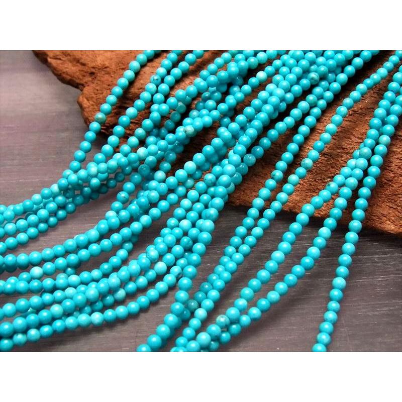 極小サイズ 2mm-2.5mm珠 ターコイズ(トルコ石) 一連 約38-40cm (天然