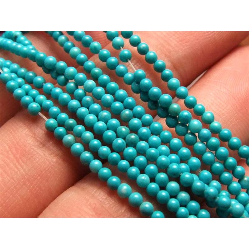極小サイズ 2mm-2.5mm珠 ターコイズ(トルコ石) 一連 約38-40cm (天然
