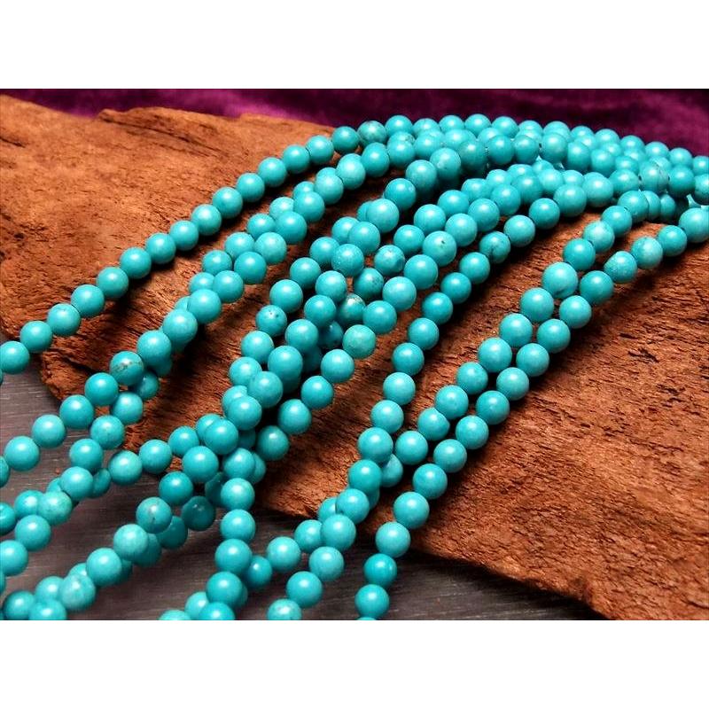 極小サイズ 3mm-3.5mm珠 ターコイズ トルコ石 一連 約38-40cm 天然染色 穴径約0.6mm 連売り パワーストーン rn-s パワーストーン 天然石 | ブランド登録なし