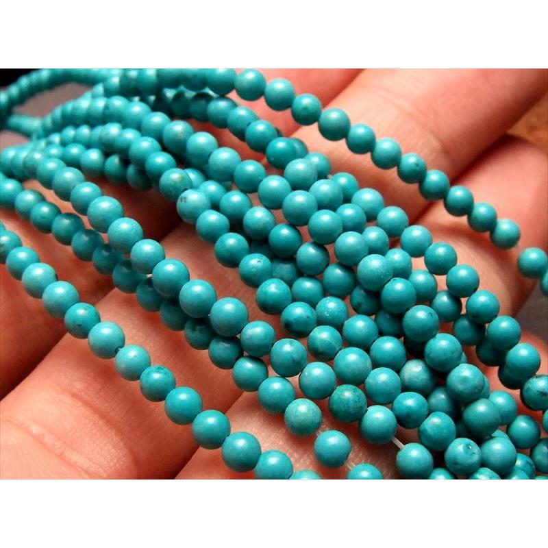 極小サイズ 3mm-3.5mm珠 ターコイズ トルコ石 一連 約38-40cm 天然染色 穴径約0.6mm 連売り パワーストーン rn-s パワーストーン 天然石 | ブランド登録なし | 02