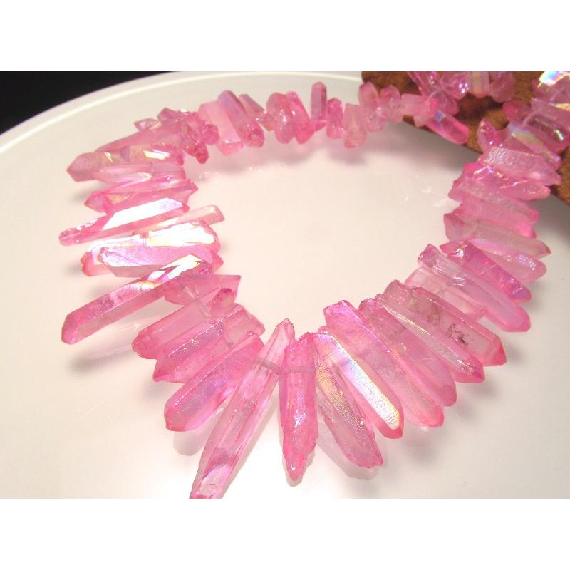 縦約15-30mm 水晶 ナチュラルポイント連 ピンクオーラ フロストタイプ 一連約38-40cm 透明感抜群 ハンドメイド クレオ穴 rn-s | ブランド登録なし | 01