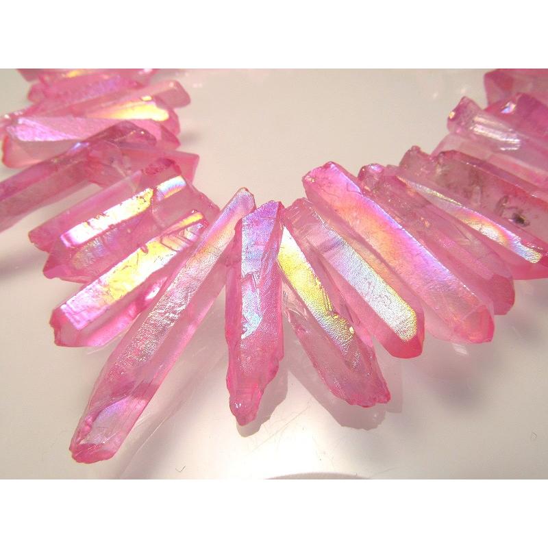縦約15-30mm 水晶 ナチュラルポイント連 ピンクオーラ フロストタイプ 一連約38-40cm 透明感抜群 ハンドメイド クレオ穴 rn-s | ブランド登録なし | 02