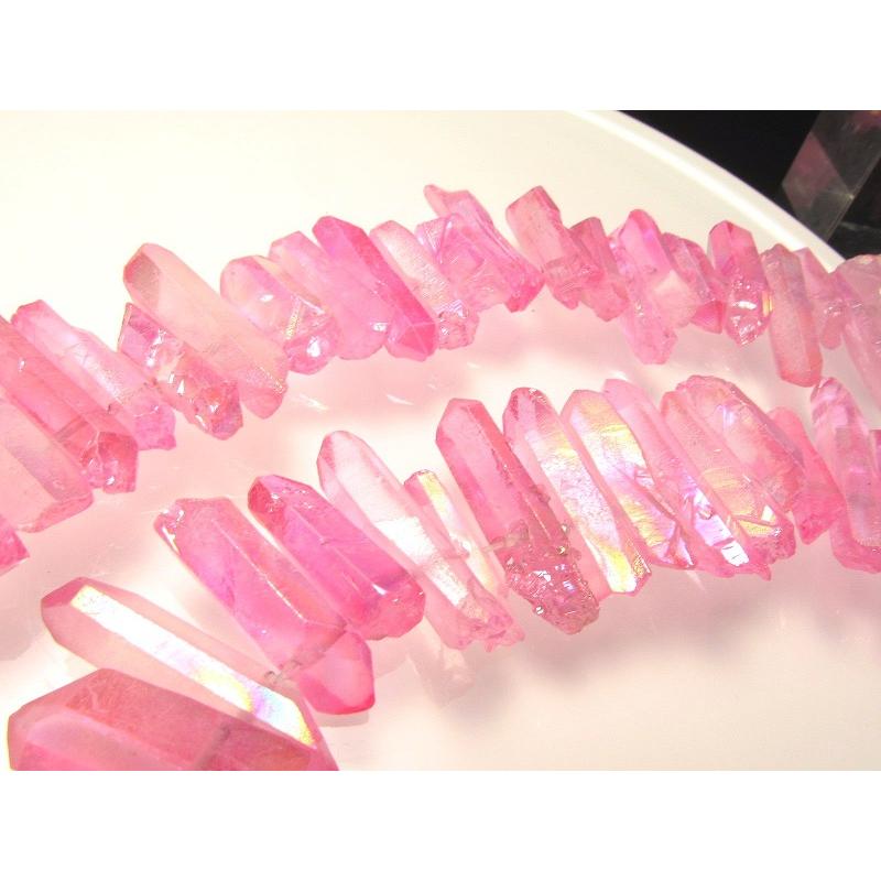 縦約15-30mm 水晶 ナチュラルポイント連 ピンクオーラ フロストタイプ 一連約38-40cm 透明感抜群 ハンドメイド クレオ穴 rn-s | ブランド登録なし | 03