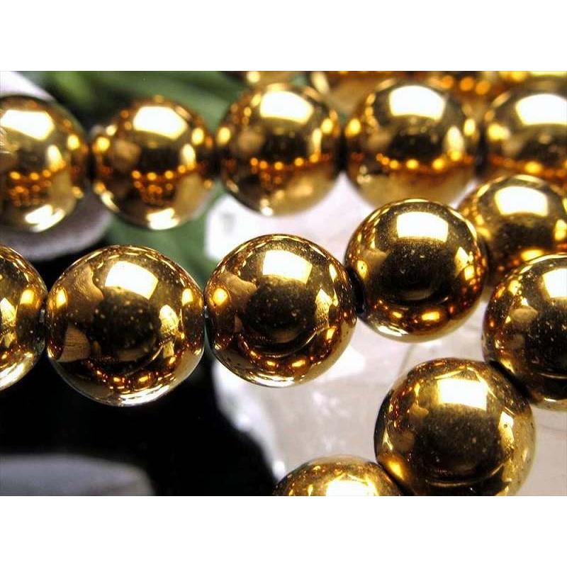 激安宣言 ゴージャス光沢 約10mm珠 ヘマタイト 赤鉄鉱 ゴールドカラー 一連 約37-39cm ブラジル産 geki rn-s パワーストーン 天然石 | ブランド登録なし