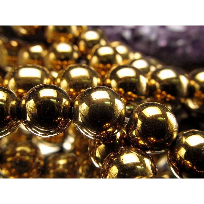 激安宣言 ゴージャス光沢 約10mm珠 ヘマタイト 赤鉄鉱 ゴールドカラー 一連 約37-39cm ブラジル産 geki rn-s パワーストーン 天然石 | ブランド登録なし | 01