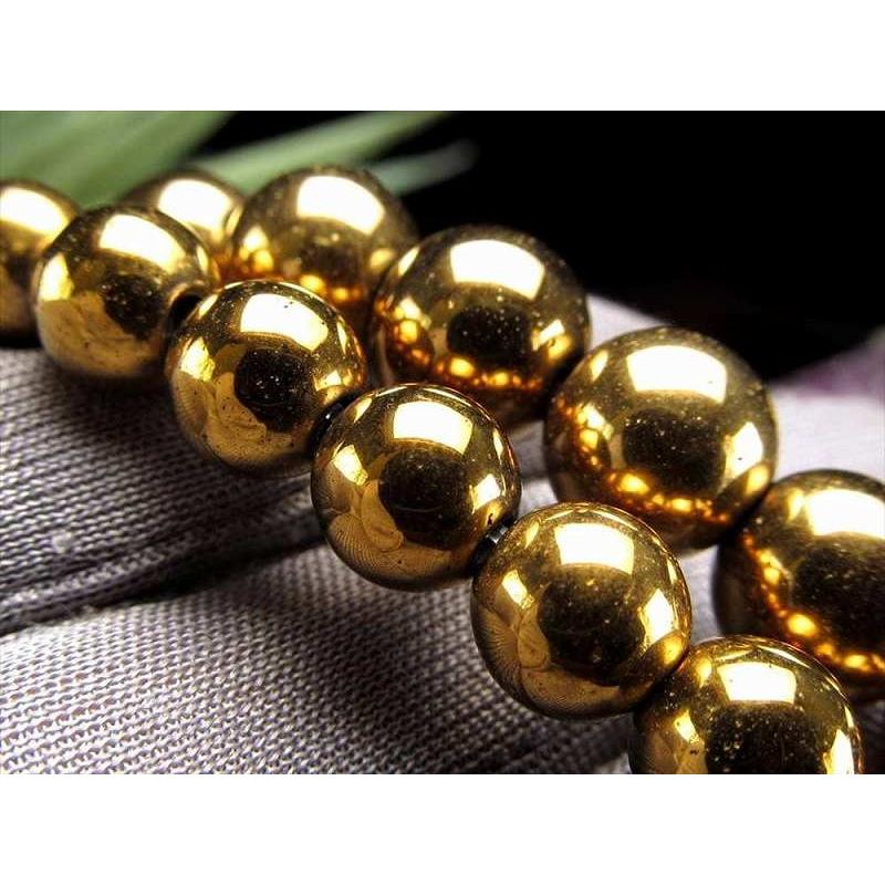 激安宣言 ゴージャス光沢 約10mm珠 ヘマタイト 赤鉄鉱 ゴールドカラー 一連 約37-39cm ブラジル産 geki rn-s パワーストーン 天然石 | ブランド登録なし | 03