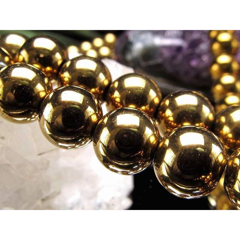 激安宣言 ゴージャス光沢 約10mm珠 ヘマタイト 赤鉄鉱 ゴールドカラー 一連 約37-39cm ブラジル産 geki rn-s パワーストーン 天然石 | ブランド登録なし | 04