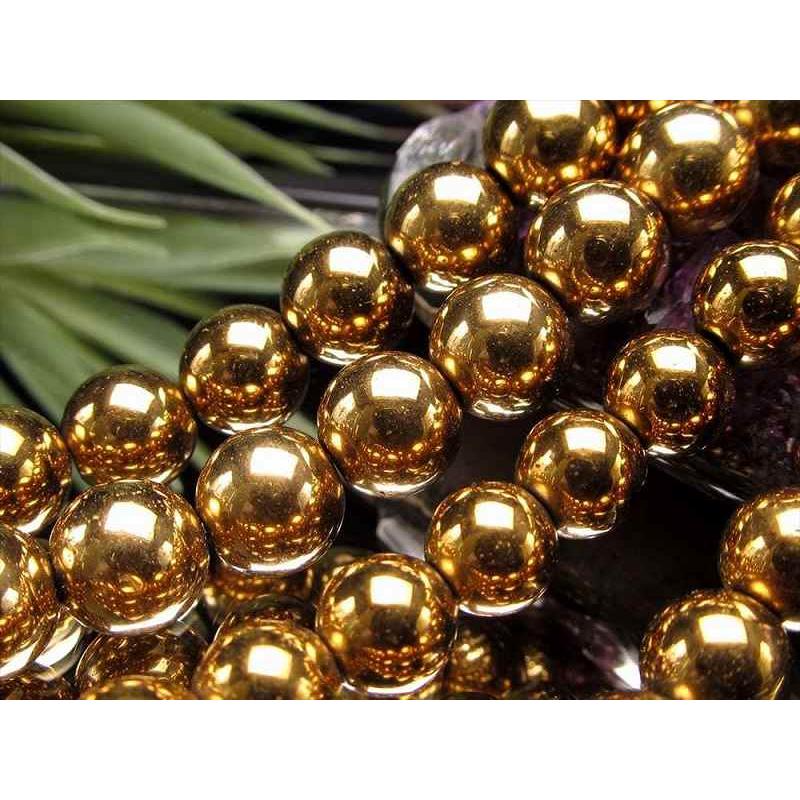 激安宣言 ゴージャス光沢 約10mm珠 ヘマタイト 赤鉄鉱 ゴールドカラー 一連 約37-39cm ブラジル産 geki rn-s パワーストーン 天然石 | ブランド登録なし | 05