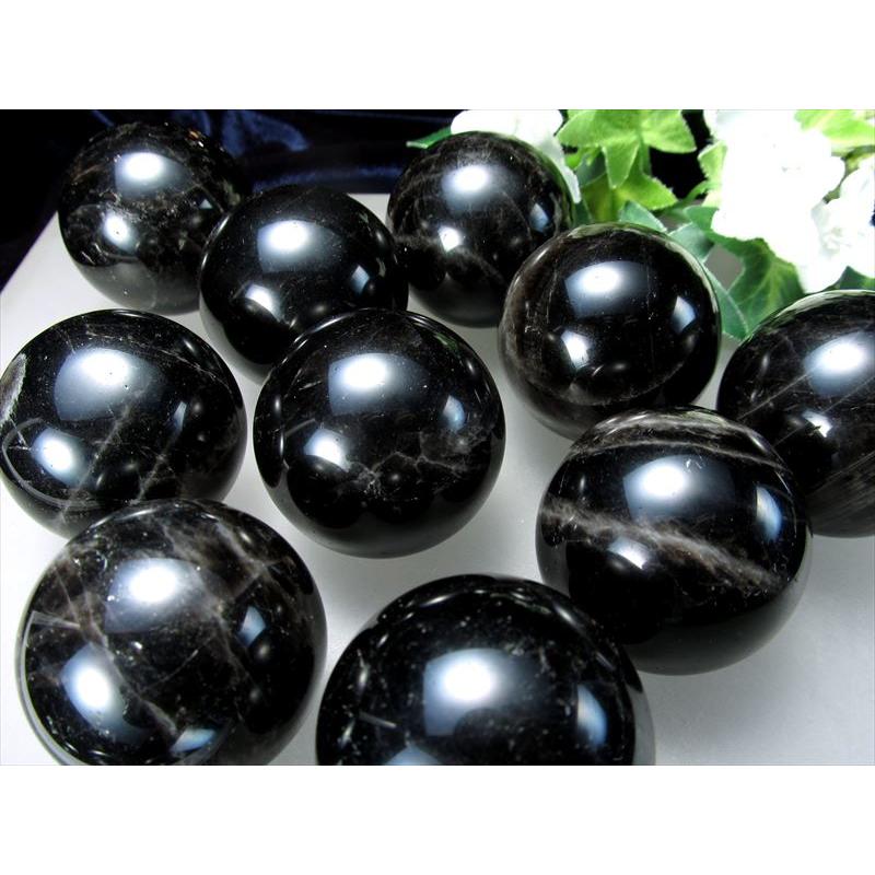 大人気 モリオンスフィア 2A 黒水晶 モリオン 丸玉 置物 直径約44mm-46mm 大人気丸玉 魔除け 厄除けの黒い水晶 チベット産 ma-s パワーストーン 天然石 | ブランド登録なし | 05