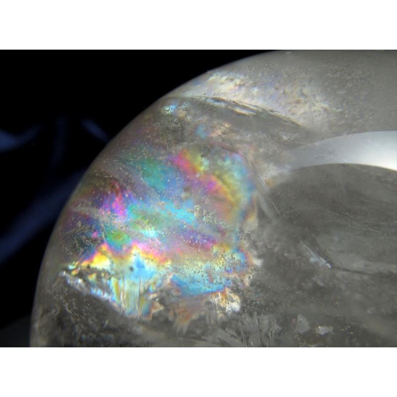 3A+ 天然水晶 虹入り 丸玉 台座付き 重さ 418g φ67mm レインボー水晶