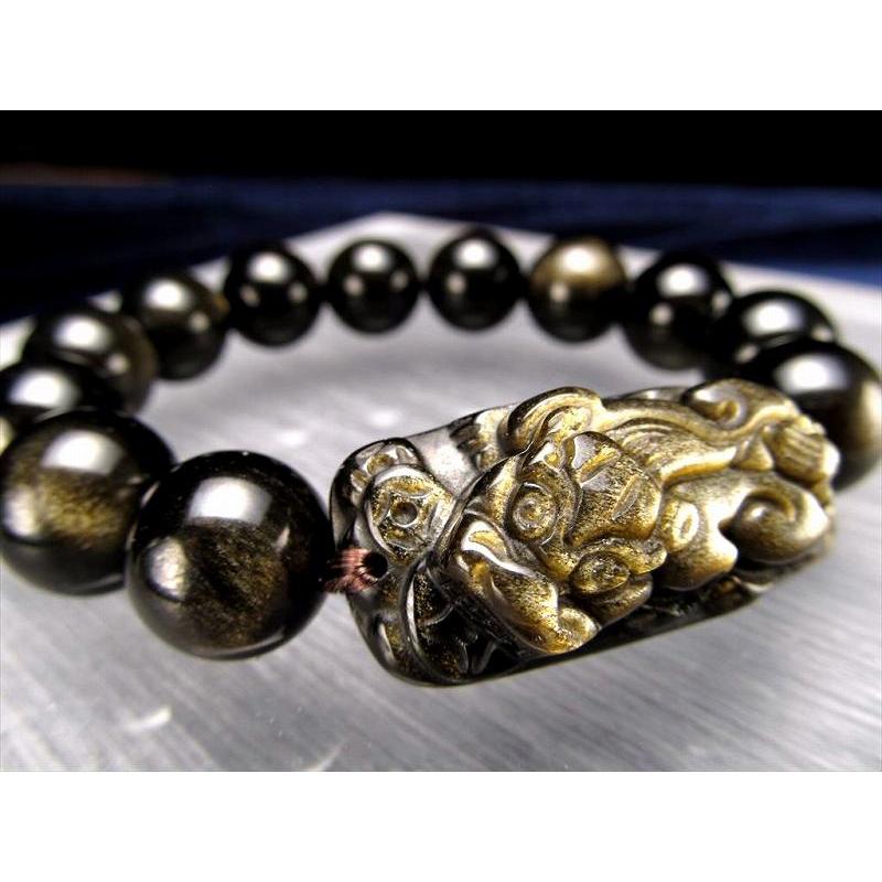 ゴールデンシャインオブシディアン 貔貅 ブレスレット 珠サイズ約14mm×12珠前後 ヒキュウサイズ約36mm×17mm メキシコ産 bl-p パワーストーン | ブランド登録なし | 02