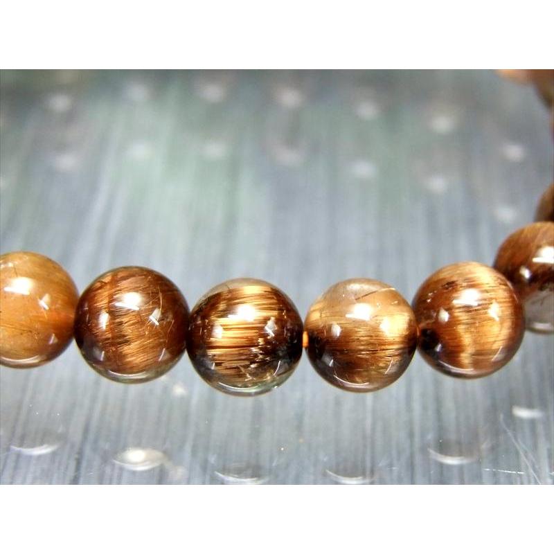 店頭展示中 キャッツアイ効果 S級 タイガータイチンルチルクォーツ ブレスレット 7.5mm-8mm×25珠 アンティークゴールド タイチン ブラウンゴールド針もの画像