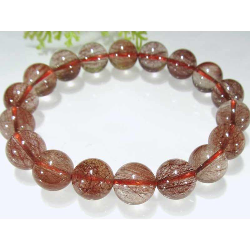 3A レッドルチルクォーツ ブレスレット 11mm-11.5mm×18珠 透明赤針