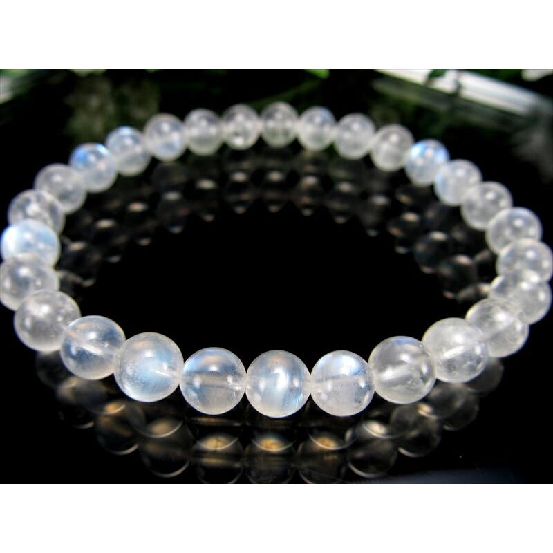 4A ブルームーンストーン ブレスレット 6.5mm-7mm×28珠 美麗ブルー