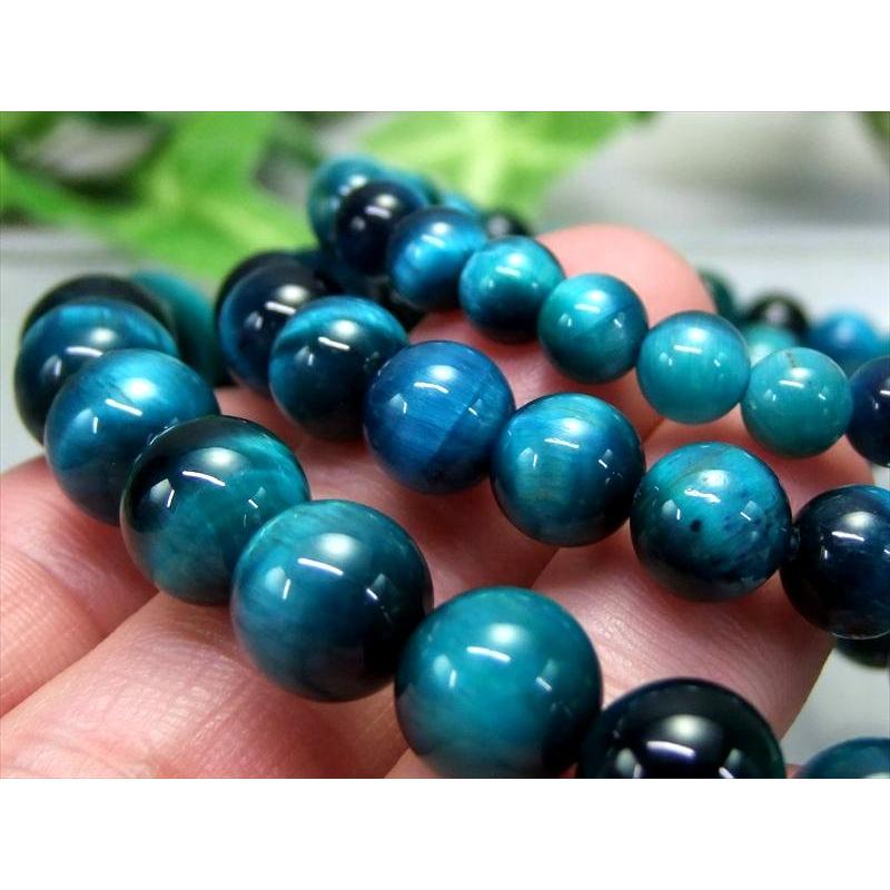 新色3A級 マリンブルー カラータイガーアイブレスレット 10mm-10.5mm  