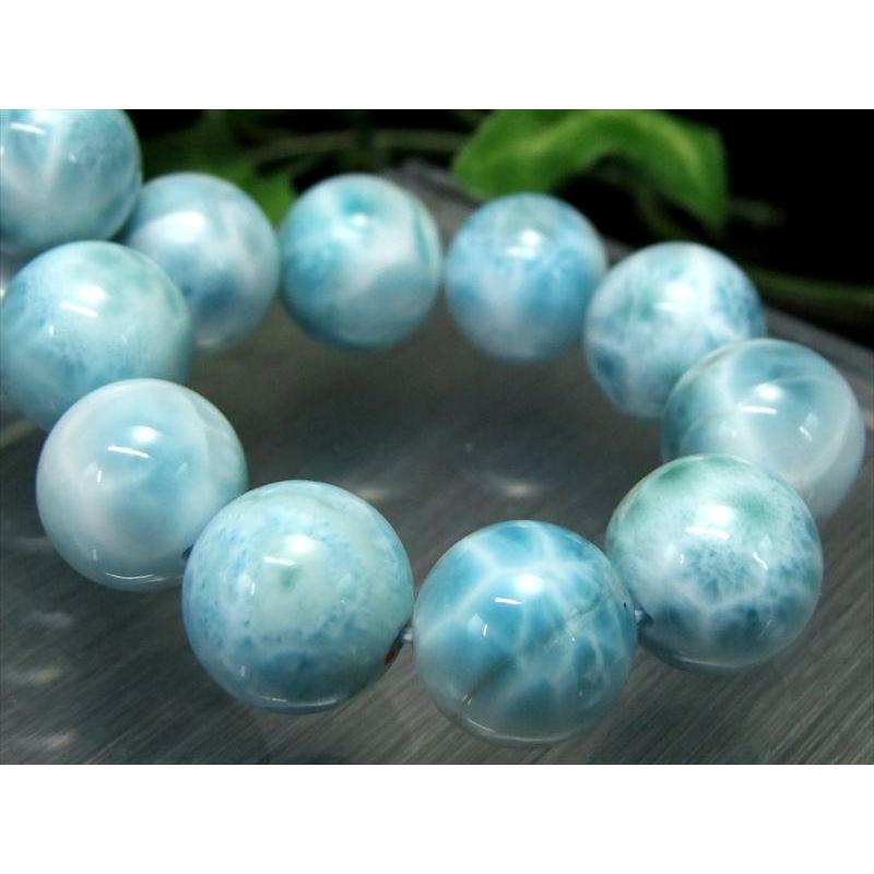 店頭展示中 大珠 水面模様くっきり3A+ ラリマー ブルーペクトライト ブレスレット 14mm-14.5mm×16珠 愛と平和の石 カリブの青い奇跡 一点もの パワーストーン