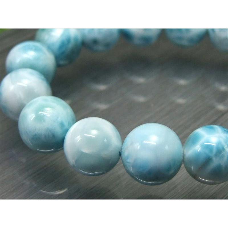 店頭展示中 大珠 水面模様くっきり3A+ ラリマー ブルーペクトライト ブレスレット 14mm-14.5mm×16珠 愛と平和の石 カリブの青い奇跡 一点もの パワーストーンの画像