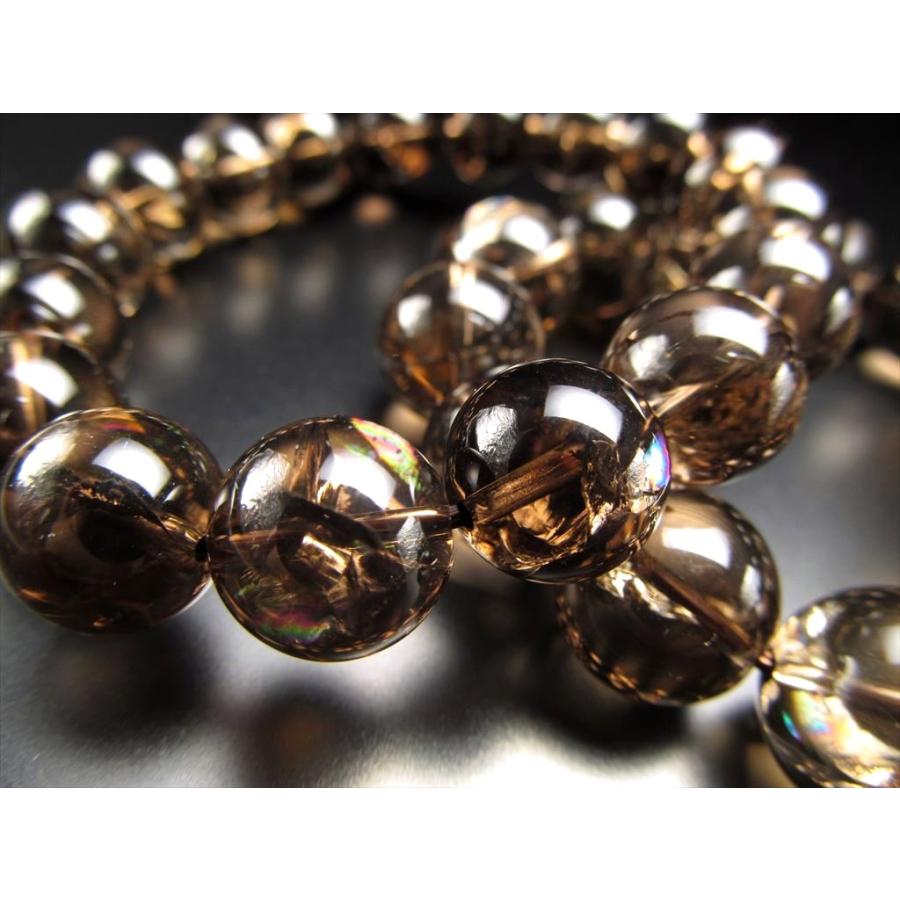超透明 虹入り スモーキークォーツ ブレスレット 8mm-9mm×23珠前後