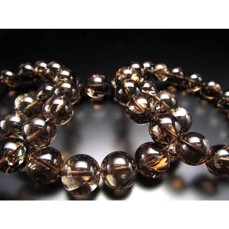 超透明 虹入り スモーキークォーツ ブレスレット 8mm-9mm×23珠前後