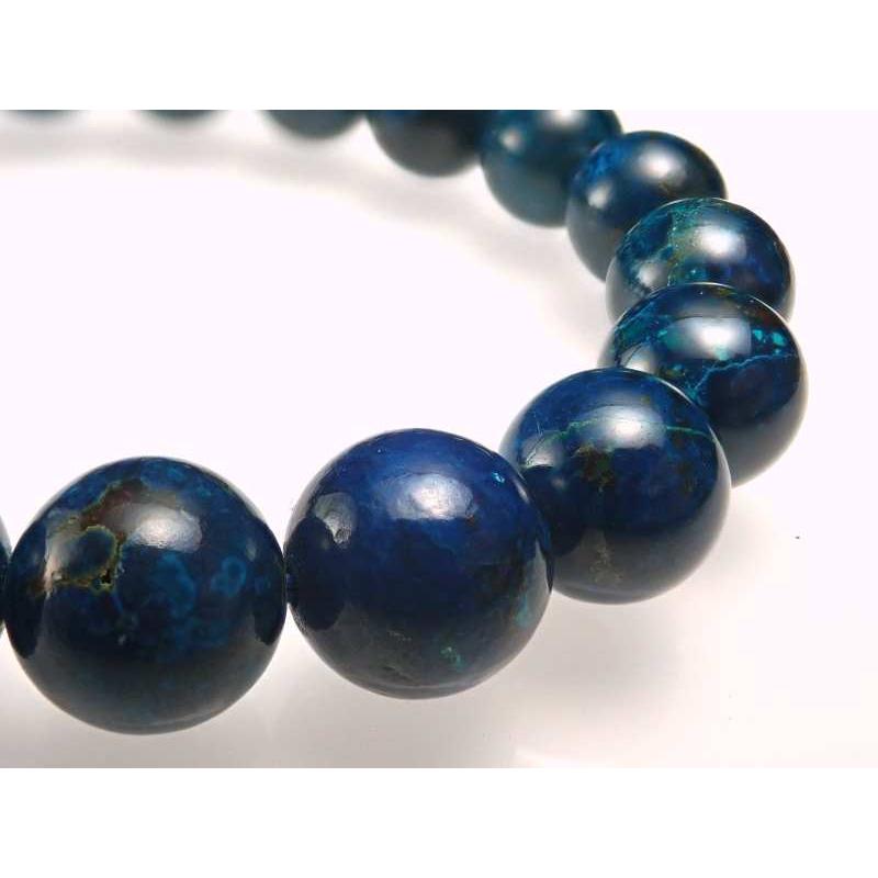 レアな濃いブルー珠入り 4A ブルー クリソコラ ブレスレット 9.5mm