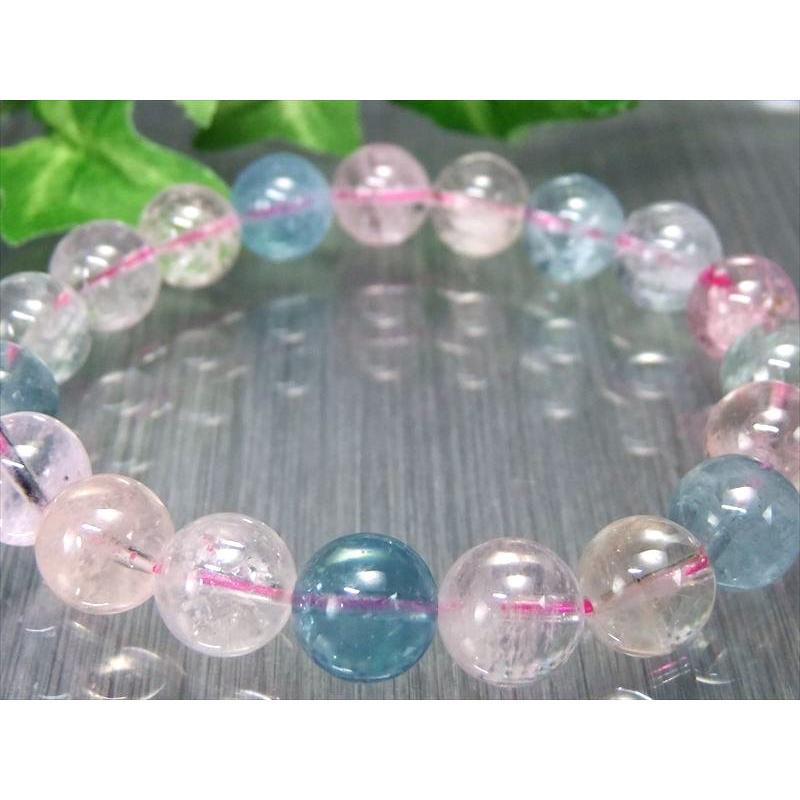 ブレスレット MIX ベリル 超透明 5A 10.5mm-11mm×19珠 くっきりカラー 