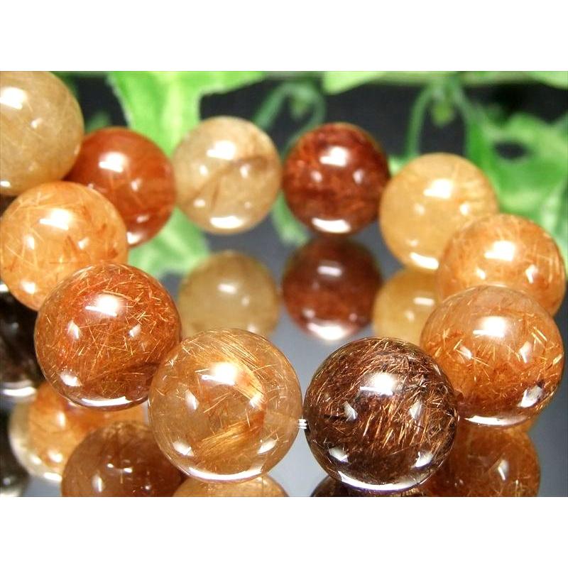 極彩ルチル 5色の福禄寿ルチル 4A MIXルチルクォーツ ブレスレット 約14mm-14.5mm×15珠 運気MAXルチル 幸福・富貴・長寿 三大欲求を叶える石 一点ものの画像