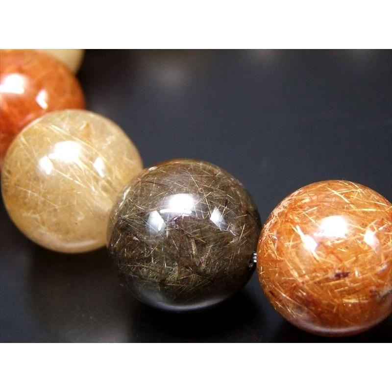 極彩ルチル 5色の福禄寿ルチル 4A MIXルチルクォーツ ブレスレット 約14mm-14.5mm×15珠 運気MAXルチル 幸福・富貴・長寿 三大欲求を叶える石 一点ものの画像