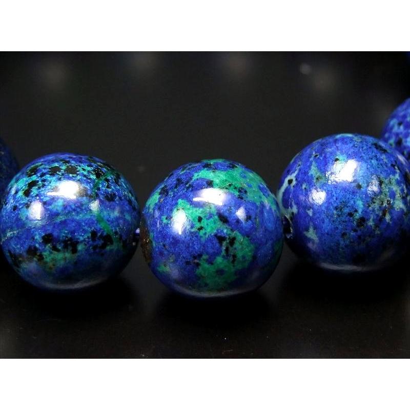 まるで地球 4A アズライトマラカイト ブレスレット 13.5mm-14mm×16珠 発色鮮やか 強力な癒しを与え持ち主を霊的に守護する石 アズロマラカイト 一点物の画像