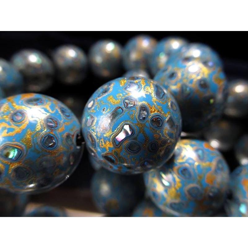 大漆螺鈿(らでん)ブレスレット 約20mm×12珠 ブルーカラー 無形文化遺産 