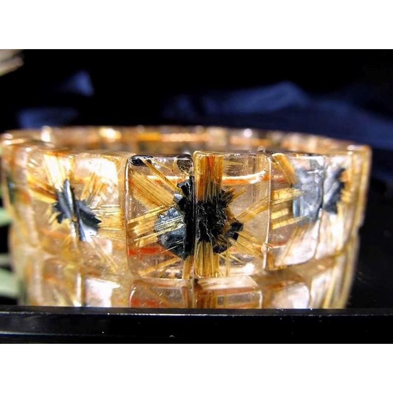 4A ゴールドタイチン ルチルクォーツ バングルブレスレット 幅15mm 
