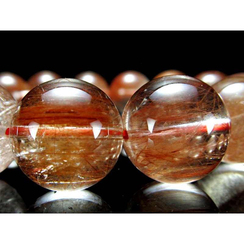 大珠 4A レッドルチルクォーツ ブレスレット 15mm-16mm×15珠 透明赤針 